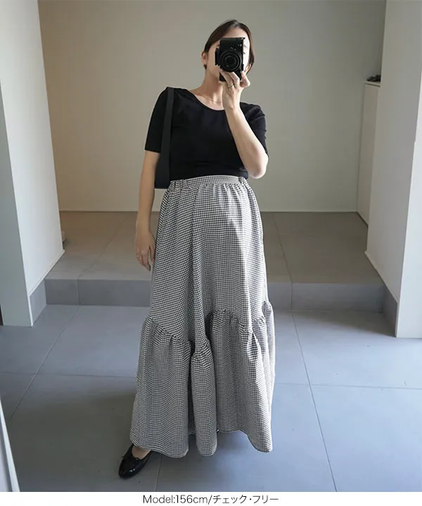 AMBIDEX Store ○Tiered pleats CHECK strap スカート(F