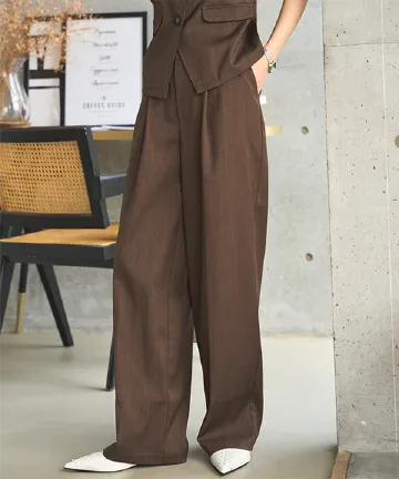 リネンライクタックワイドパンツ [M4201]