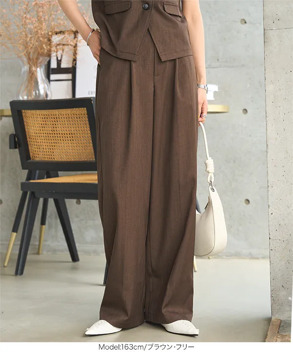 リネンライクタックワイドパンツ [M4201] - レディースファッション