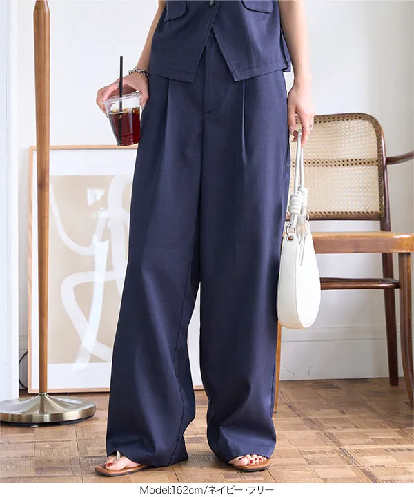 リネンライクタックワイドパンツ [M4201] - レディースファッション