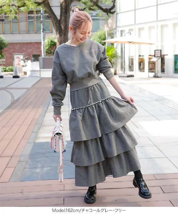 双松桃子さんコラボ ]裏起毛スウェットティアードスカート [M4206