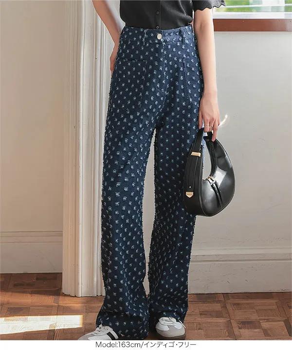 ドットスクラッチデニムワイドパンツ [M4224] - レディース