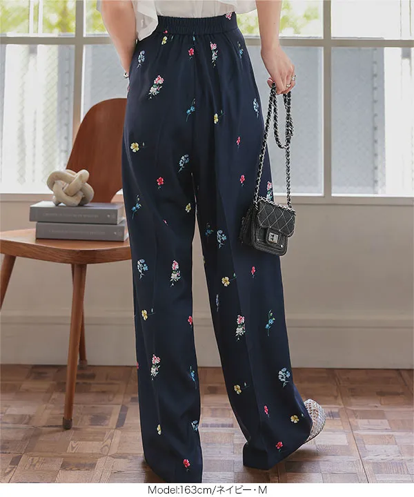 花柄プリントワイドタックパンツ [M4225] - レディースファッション