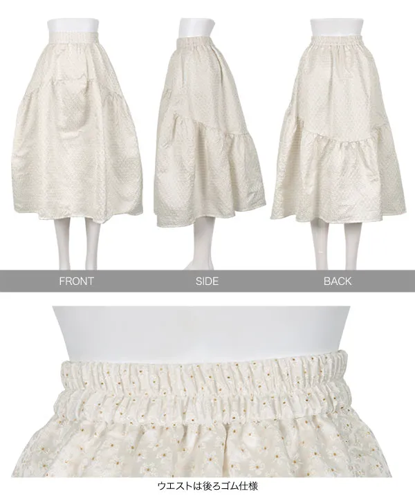 Petitle / プチレ ] ラウンドギャザー切り替えジャガードスカート