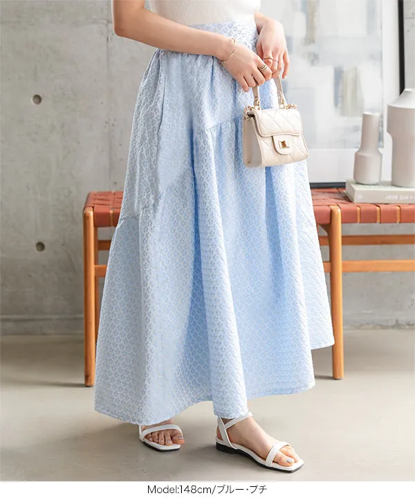 Petitle / プチレ ] ラウンドギャザー切り替えジャガードスカート
