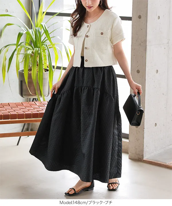 Petitle / プチレ ] ラウンドギャザー切り替えジャガードスカート
