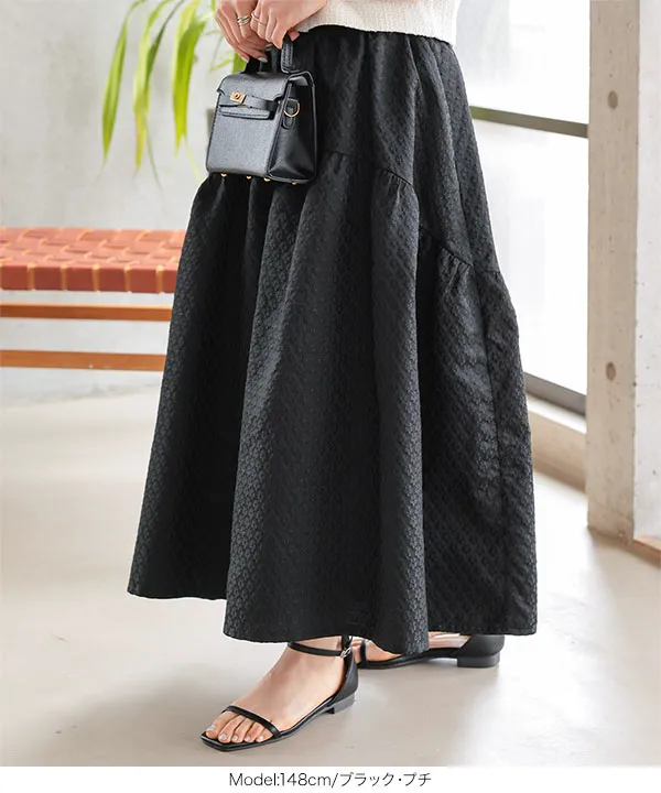 Petitle / プチレ ] ラウンドギャザー切り替えジャガードスカート