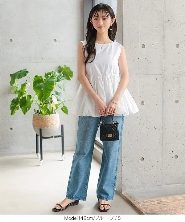 Petitle / プチレ ] ウエスト調整ゴム付きストレートデニムパンツ