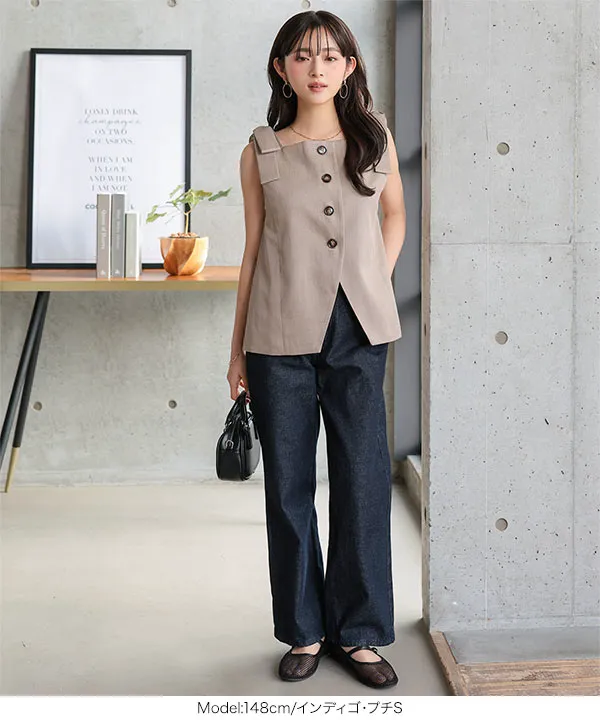 [ Petitle / プチレ ] ウエスト調整ゴム付きストレートデニムパンツ [M4240]| SALE！