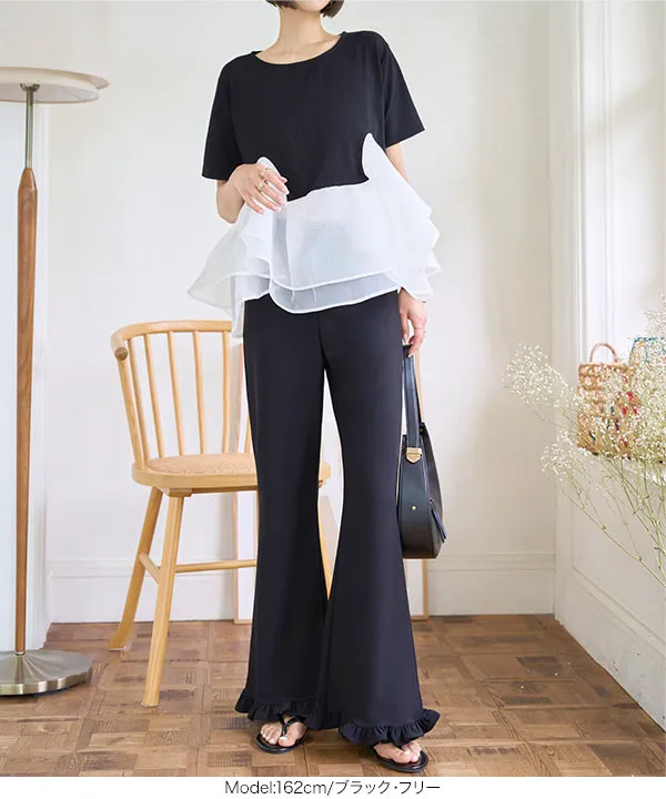 フリルデザイン ストレッチフレアパンツ [M4241] | ボトムス全品送料