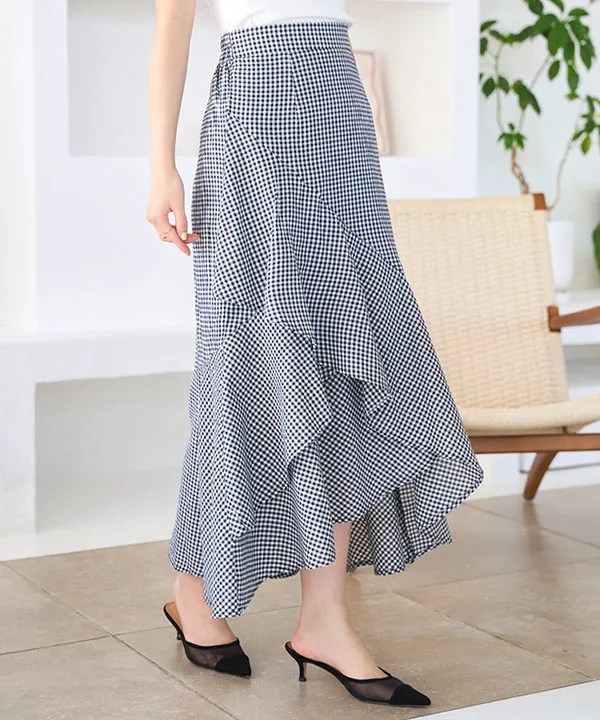 アシンメトリーフリルチェックスカート [M4242] - レディース