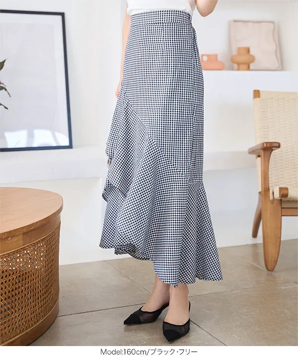 アシンメトリーフリルチェックスカート [M4242] - レディース