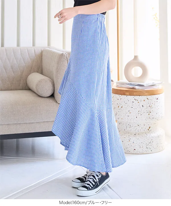 アシンメトリーフリルチェックスカート [M4242]| SALE！
