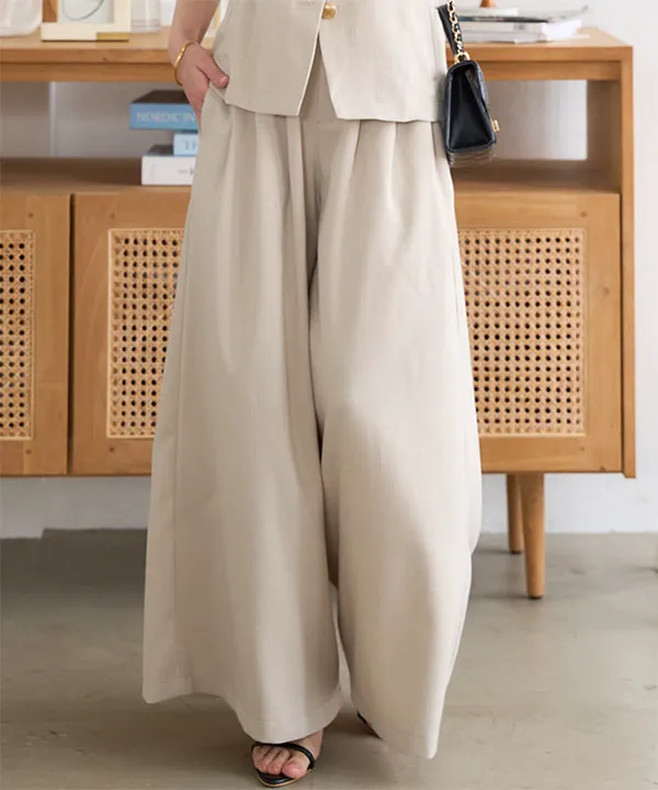 リネンタッチワイドパンツ [M4247] - レディースファッション