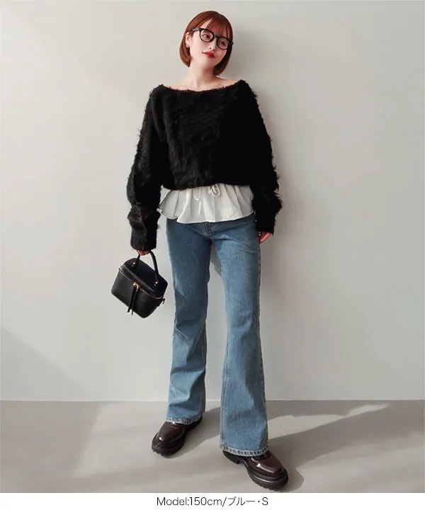 yuri.さんコラボ ]バックポケット刺繍入りセミフレアデニム [M4252