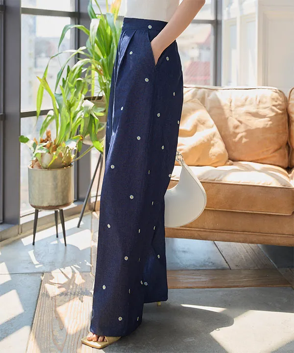 刺繍ワイドデニムパンツ [M4257] - レディースファッション通販