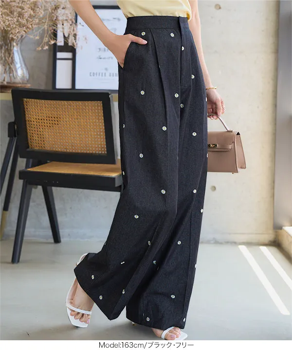 刺繍ワイドデニムパンツ [M4257] - レディースファッション通販