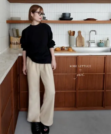 yuri.さんコラボ ]ミンク風裏起毛刺繍入りリブスウェットパンツ [M4259