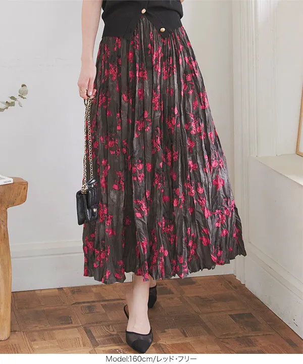 ワッシャープリーツ花柄スカート [M4265] - レディースファッション