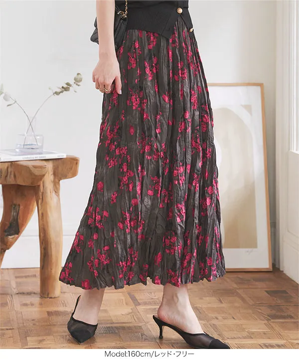 ワッシャープリーツ花柄スカート [M4265]
