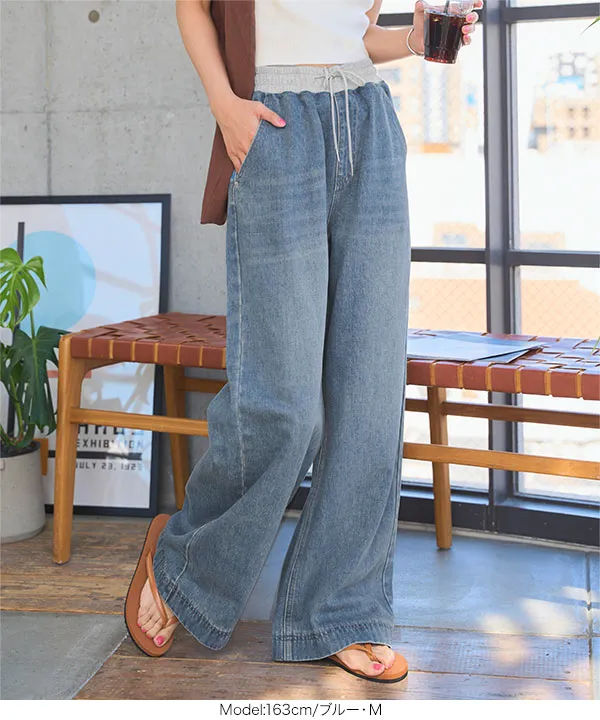 ウエストスウェット切替デニムパンツ [M4273] - レディース