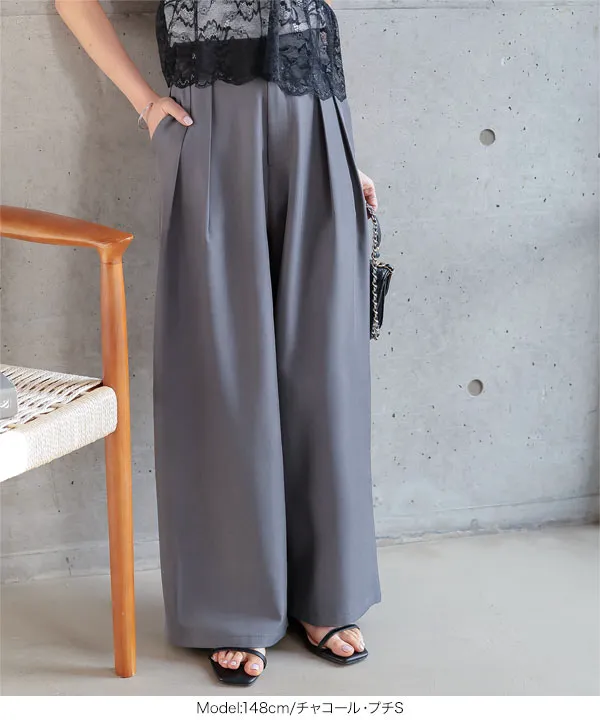 オフィスカジュアル ] [ Petitle / プチレ ] 2タックワイドパンツ