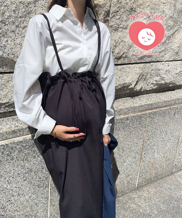 mamaレタス ] ショルダーリボン付きウエスト調整デザインスカート