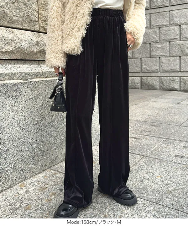 センターシームベロアワイドパンツ [M4293] - レディースファッション