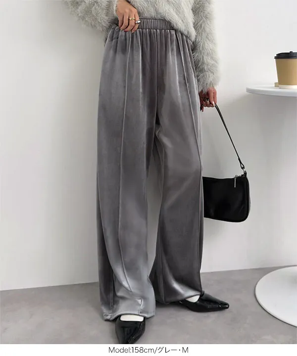 センターシームベロアワイドパンツ [M4293] - レディースファッション
