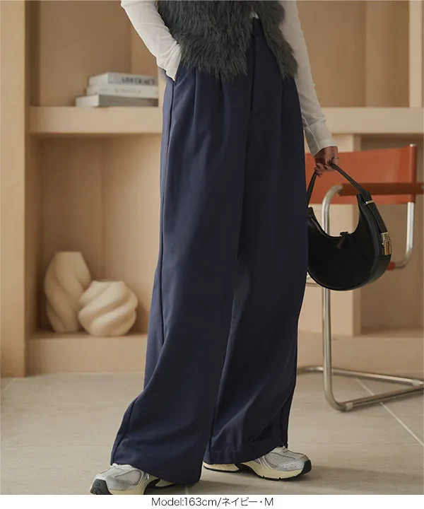 スウェットタックパンツ　ネイビー　M タックスウェットワイドパンツ [M4294] - レディースファッション通販