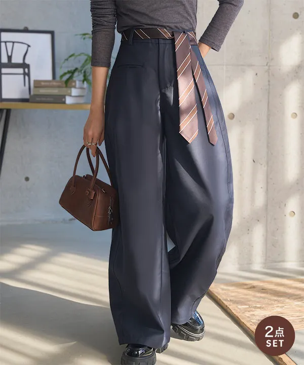 ネクタイ風ベルト付きカーブパンツ [M4302] | SALE！ - レディース