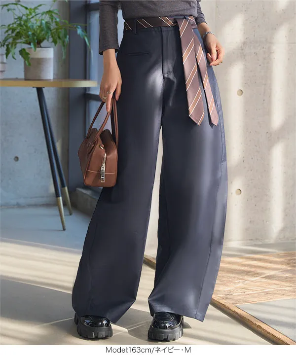 ネクタイ風ベルト付きカーブパンツ [M4302] - レディースファッション
