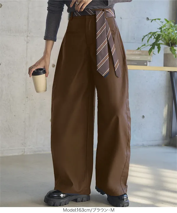 ベルテッドツイル3/4パンツ ベルト付き ネクタイ風ベルト付きカーブパンツ [M4302] - レディースファッション