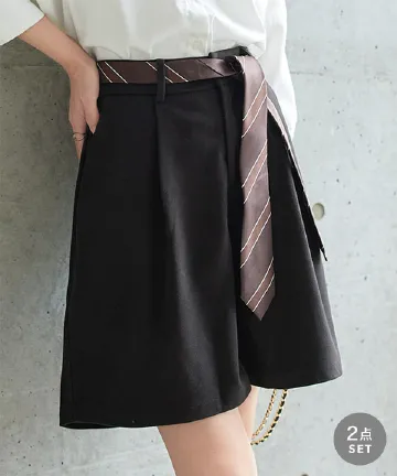 2点セット ] タイベルト付き おとなショートパンツ [M4308