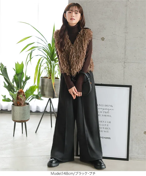 [ Petitle / プチレ ] 選べる2丈 裏ボア裾ボタン2wayワイドパンツ [M4309]