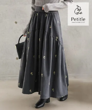[ Petitle / プチレ ] 花柄刺繍ラウンド切り替えスカート [M4311]