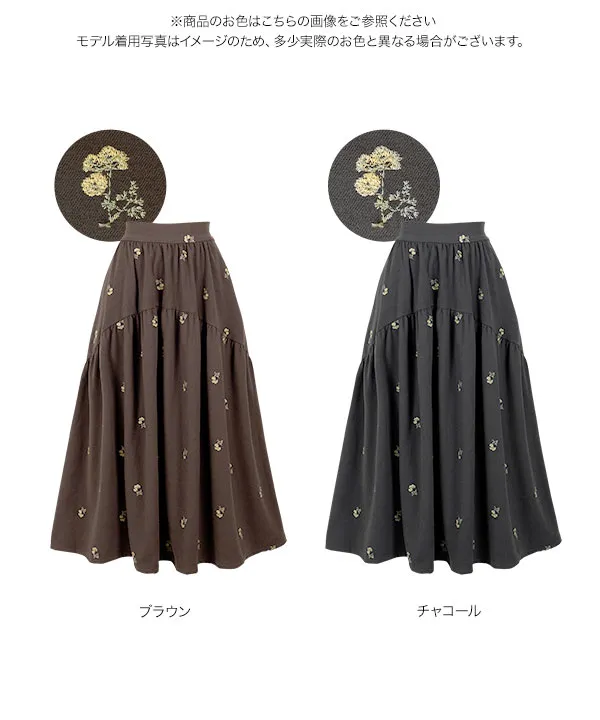 Petitle / プチレ ] 花柄刺繍ラウンド切り替えスカート [M4311