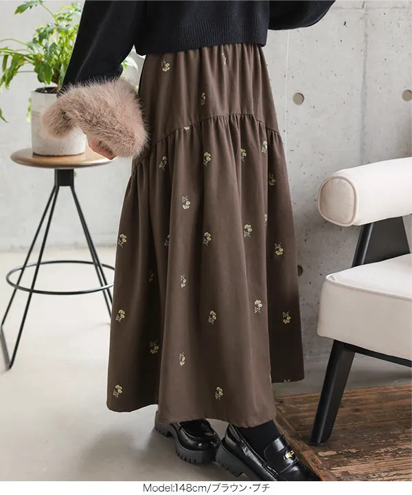 Petitle / プチレ ] 花柄刺繍ラウンド切り替えスカート [M4311