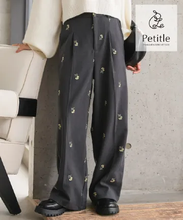 [ Petitle / プチレ ] 花柄刺繍タックワイドパンツ [M4312]