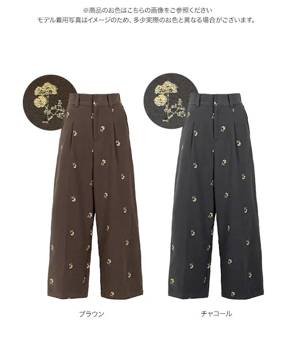 Petitle / プチレ ] 花柄刺繍タックワイドパンツ [M4312] - レディース