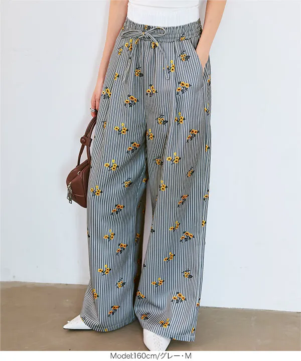 ダブルウエストストライプワイドパンツ [M4333] - レディース