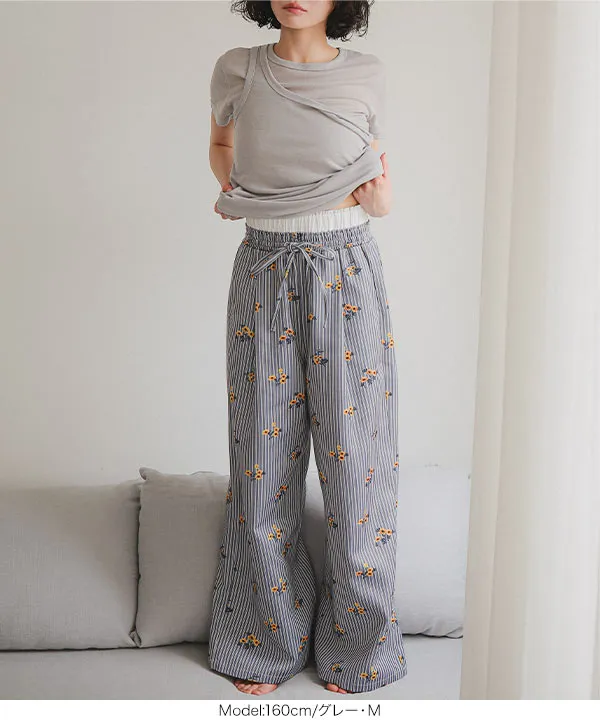 ダブルウエストストライプワイドパンツ [M4333]