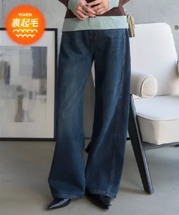 裏起毛 ] あったか裏シャギーワイドカーブデニムパンツ [M4334