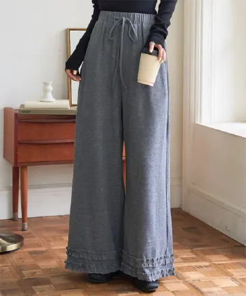 裾フリルニットソーワイドパンツ [M4336] - レディースファッション