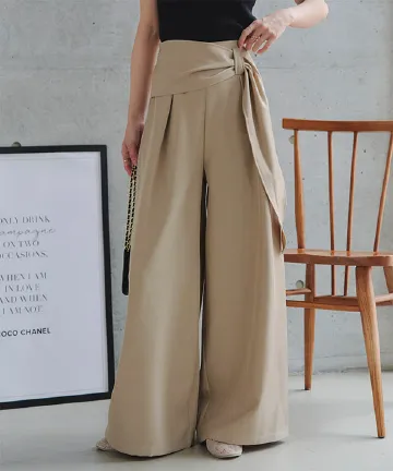 ウエストリボンワイドパンツ [M4338] | 送料無料 3/22(日)12:00~3/23(月)朝12:00まで