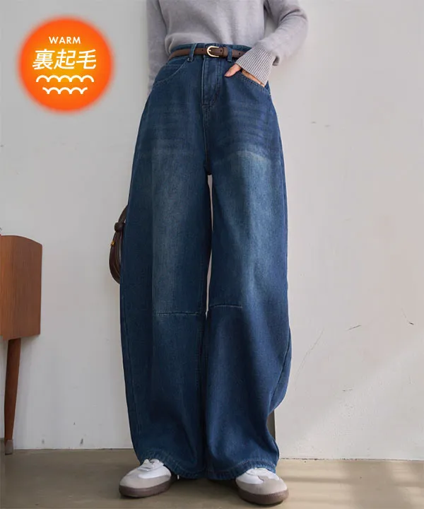 裏起毛 ] 裏ファーバレルレッグデニムパンツ [M4340] - レディース