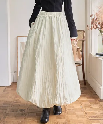 シワ加工中綿バルーンロングスカート [M4342] - レディース