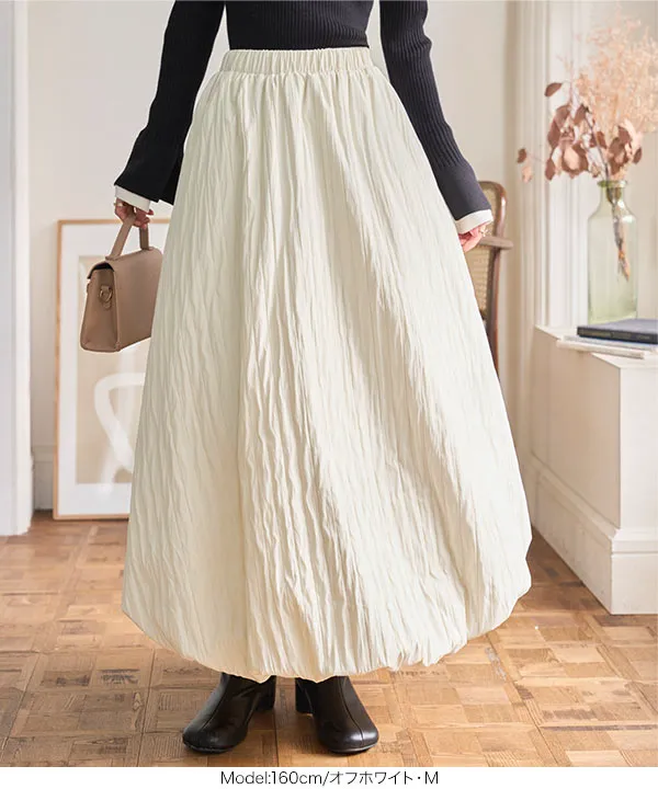 シワ加工中綿バルーンロングスカート [M4342]| 送料無料 12/11(木)12