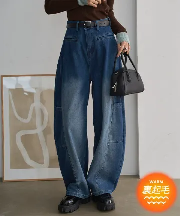 [ 裏起毛 ] 裏ファーバレルレッグカーゴデニムパンツ [M4343]