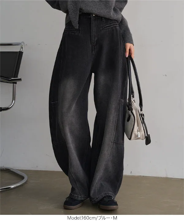 裏起毛 ] 裏ファーバレルレッグカーゴデニムパンツ [M4343